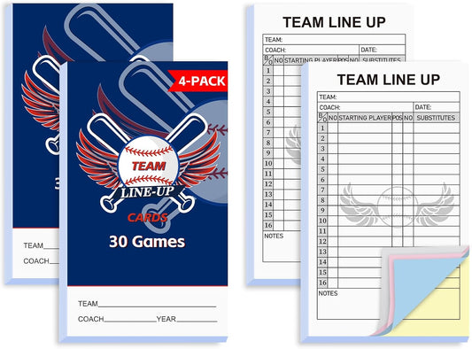 30/60/120/180 Baseball Lineup Cards with 4-Part Carbonless Copies, 4.53 x 7.87 Inch 16 Player Roster Sheets for Games, Softball Line up Coaching Accessories for Coaches and Umpires