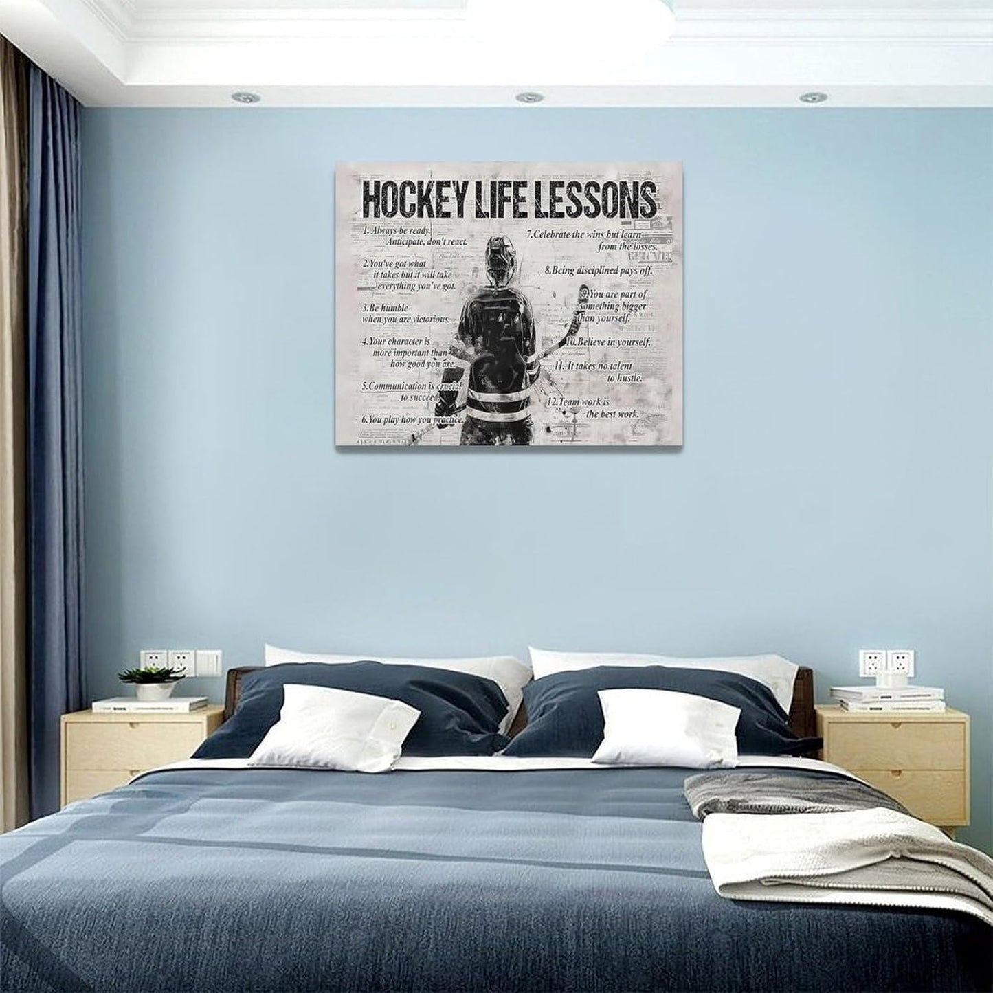 Hockey Sports Wall Art Hockey Life Lessons Wall Decor Hockey Sign Retro Poster Boy Men Motivational Decorations Canvas Print Painting Artwork for Bedroom Bathroom Living Room Gym 20"x16"