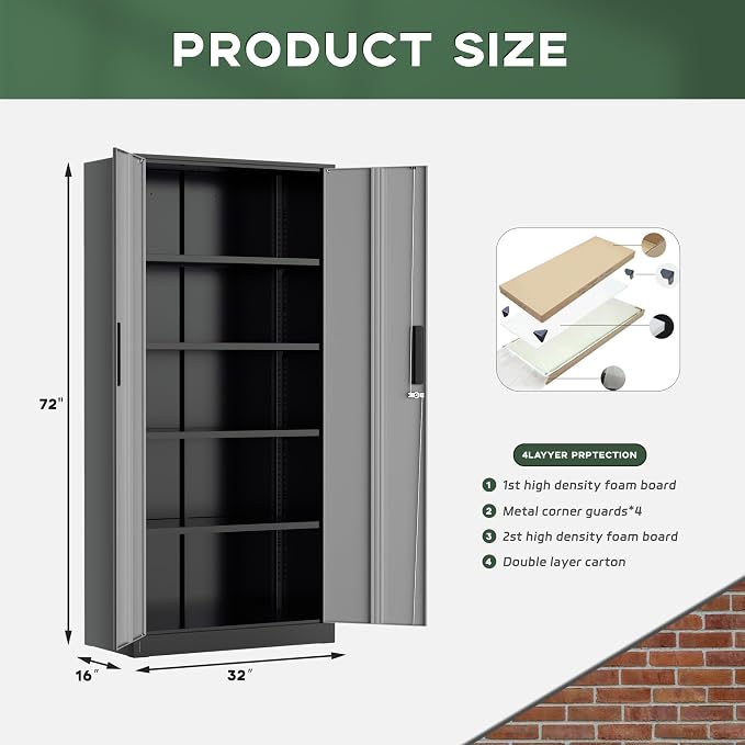 Greenvelly Metal Garage Storage Cabinet, Tall Cabinets - Image 3