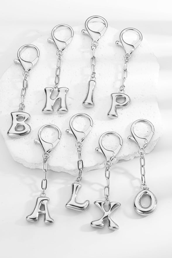 Gold Bubble Initial Keychain Charm - Image 4