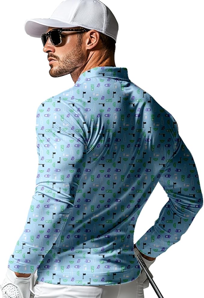 Men's Long Sleeve Golf Shirt Quick Dry 3 Button Work Fishing Outdoor Casual - Image 2