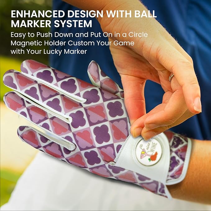 Golf Gloves Women with Ball Marker 2 Pack, Right Handed Golfer Left Hand - Image 4