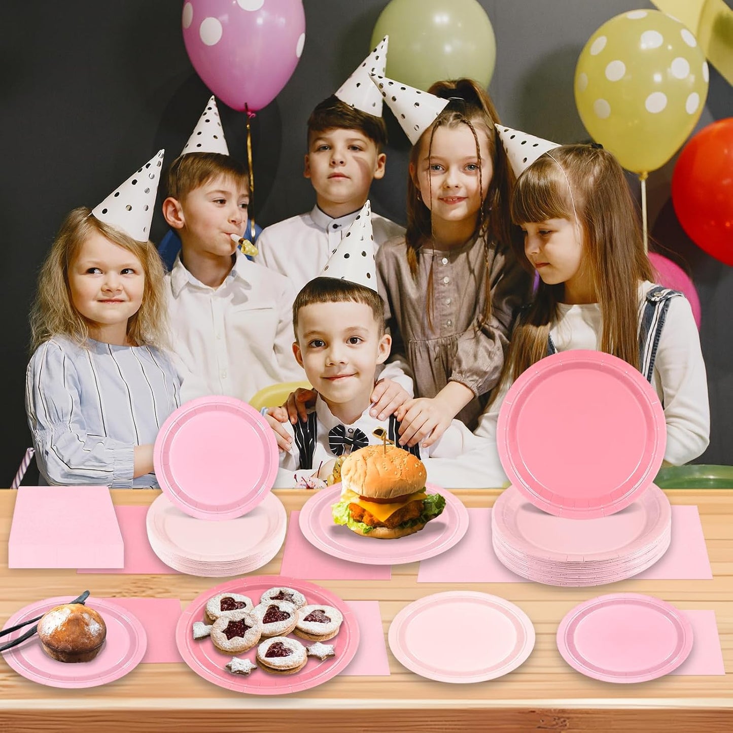 180Pcs Pink Paper Plates Party Supplies Boho Paper Plates and Napkins Serve 60 Disposable Tableware Set for Birthday Party Decorations Game Day Family School Holiday Sports Events