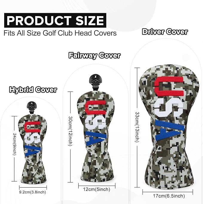 Golf Club Head Covers, Camouflage USA Design Golf Driver Covers, Fairway Wood - Image 8