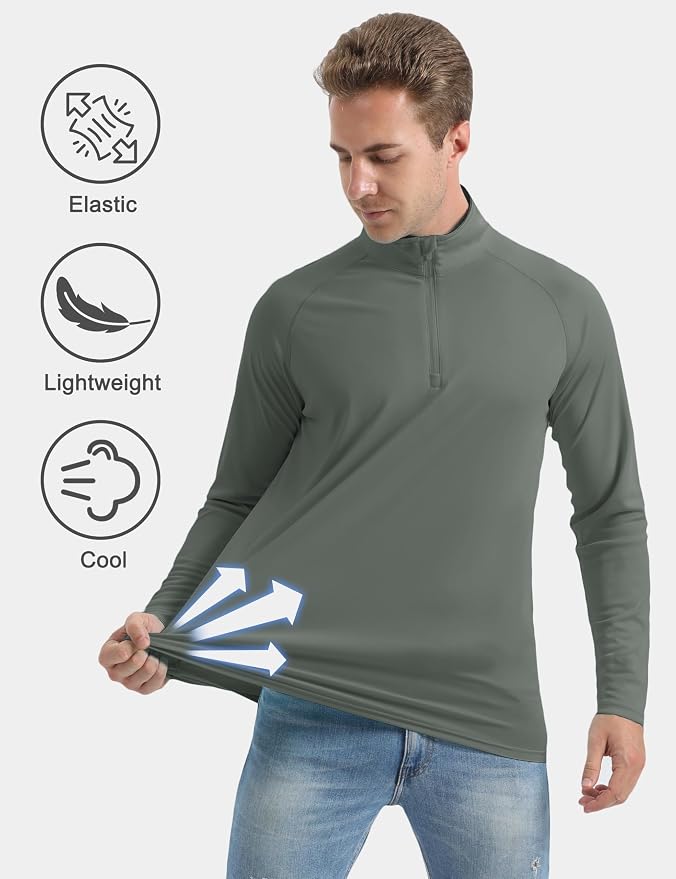 CRYSULLY Men's Long Sleeve 1/4 Zip Shirts Sun Protection Pullover UPF 50+ Rash - Image 4
