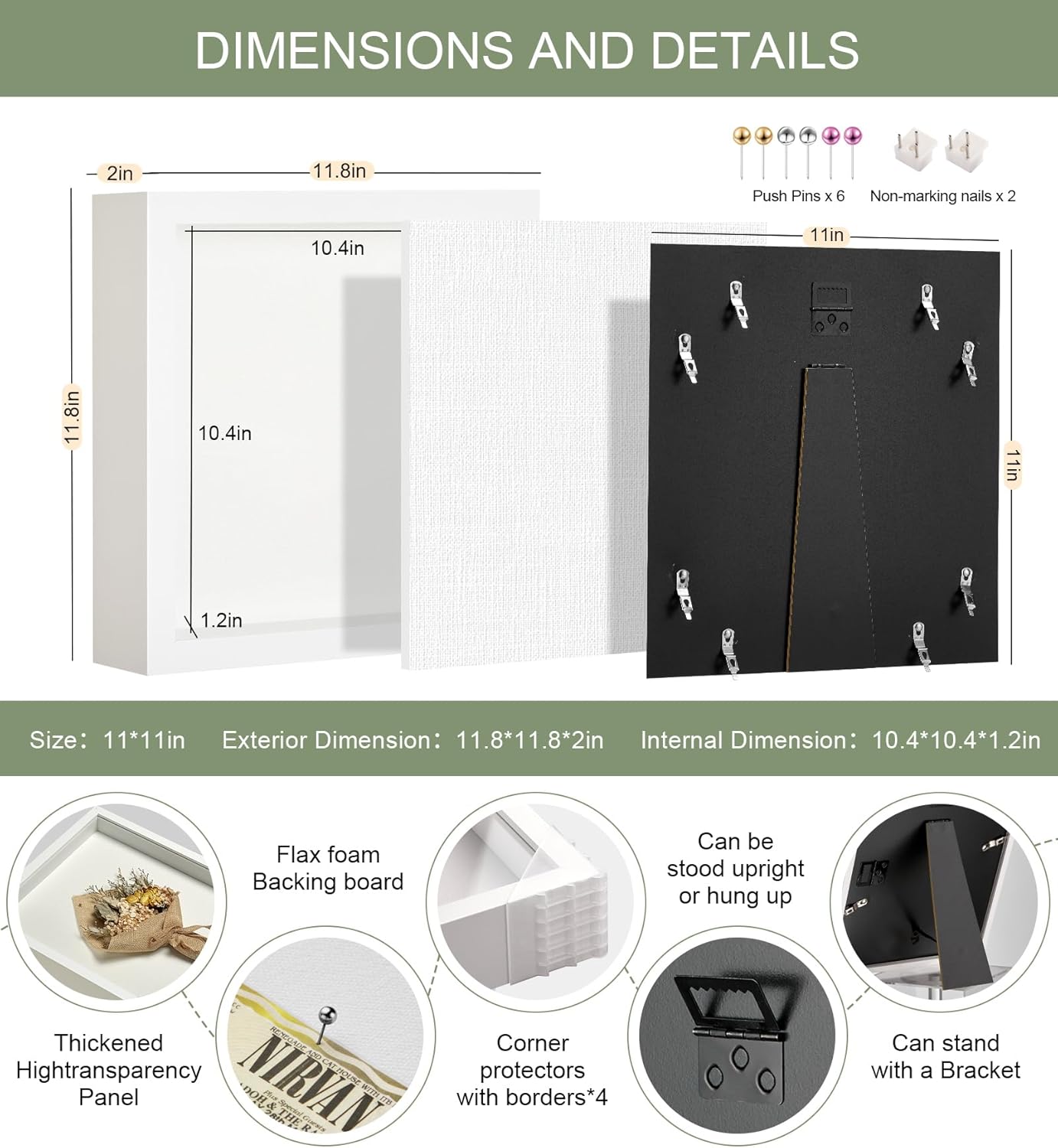 11x11 Shadow Box Display Case Picture Frame with Soft Linen Back, Deep Black Shadow Box 11x11 for Flowers Medal Display Case Jersey pet Graduation Memorabilia Baby Ltems Crafts Photos