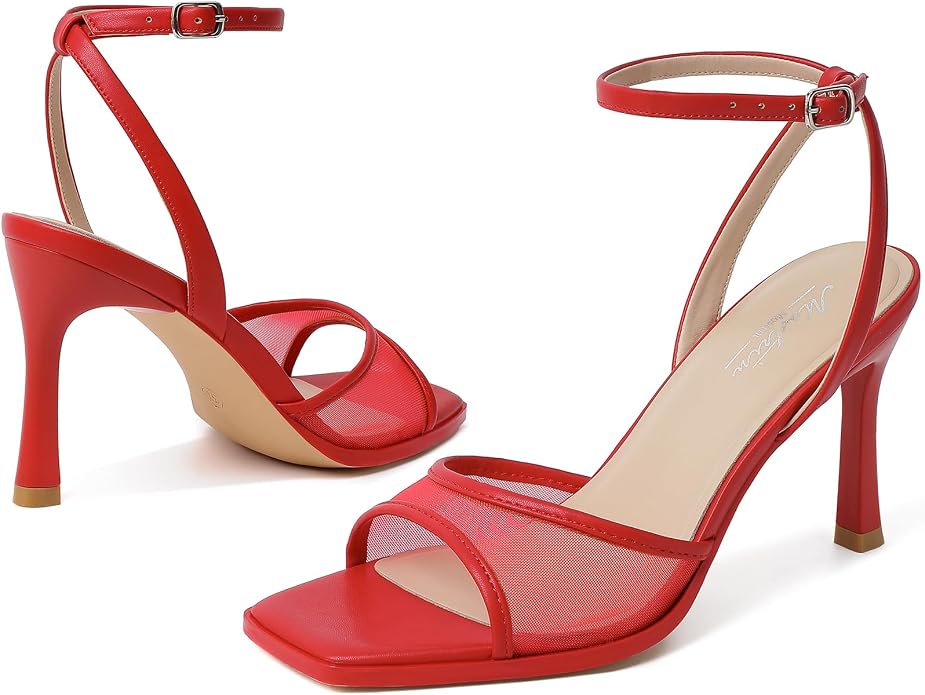 Mostrin Strappy Heels for Women Square Open Toe Lace Up Heeled Sandals Ankle - Image 9