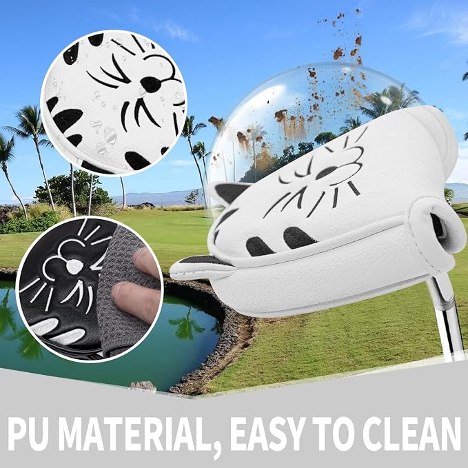 Golf Kitty Head Cover Golf Club White Leather Headcovers 1pc/4pcs Set Fits - Image 4
