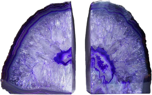 AMOYSTONE Purple Agate Bookends, Natural Crystal Gemstone Book Holders 3-4 LBS for Shelves, Stylish and Functional Bookends Gift for Women