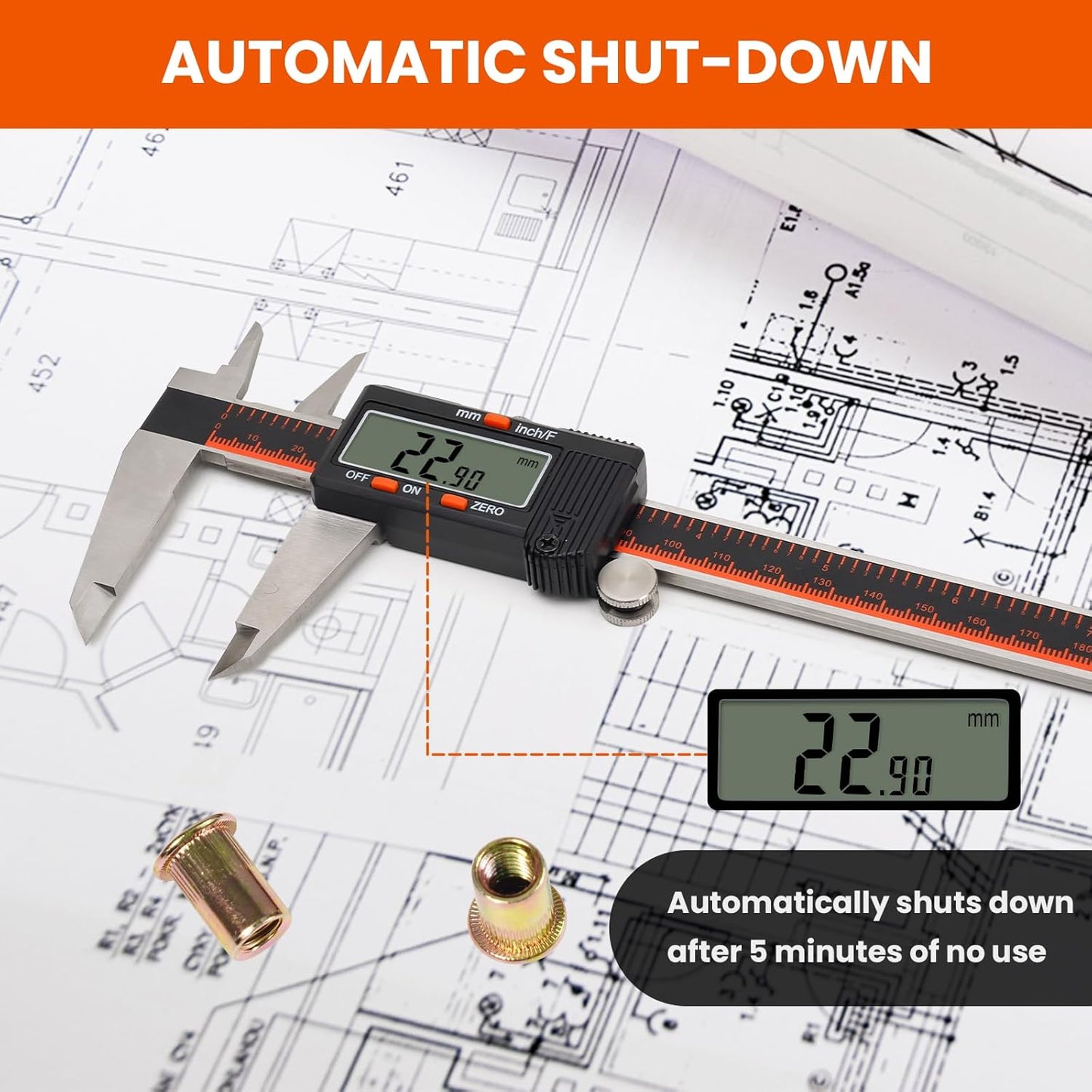 HARDELL Digital Caliper, 0-8 Inch Caliper Measuring Tool with Large LCD Screen, Auto-Off, Inch/Fractions/MM Conversion, Electronic Stainless Steel Micrometer for DIY/Household/3D Printing