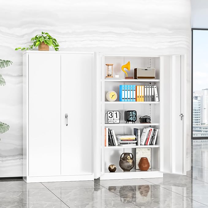 INTERGREAT White Metal Storage Cabinet Doors, Tall Metal Cabinet Lockable Steel - Image 9