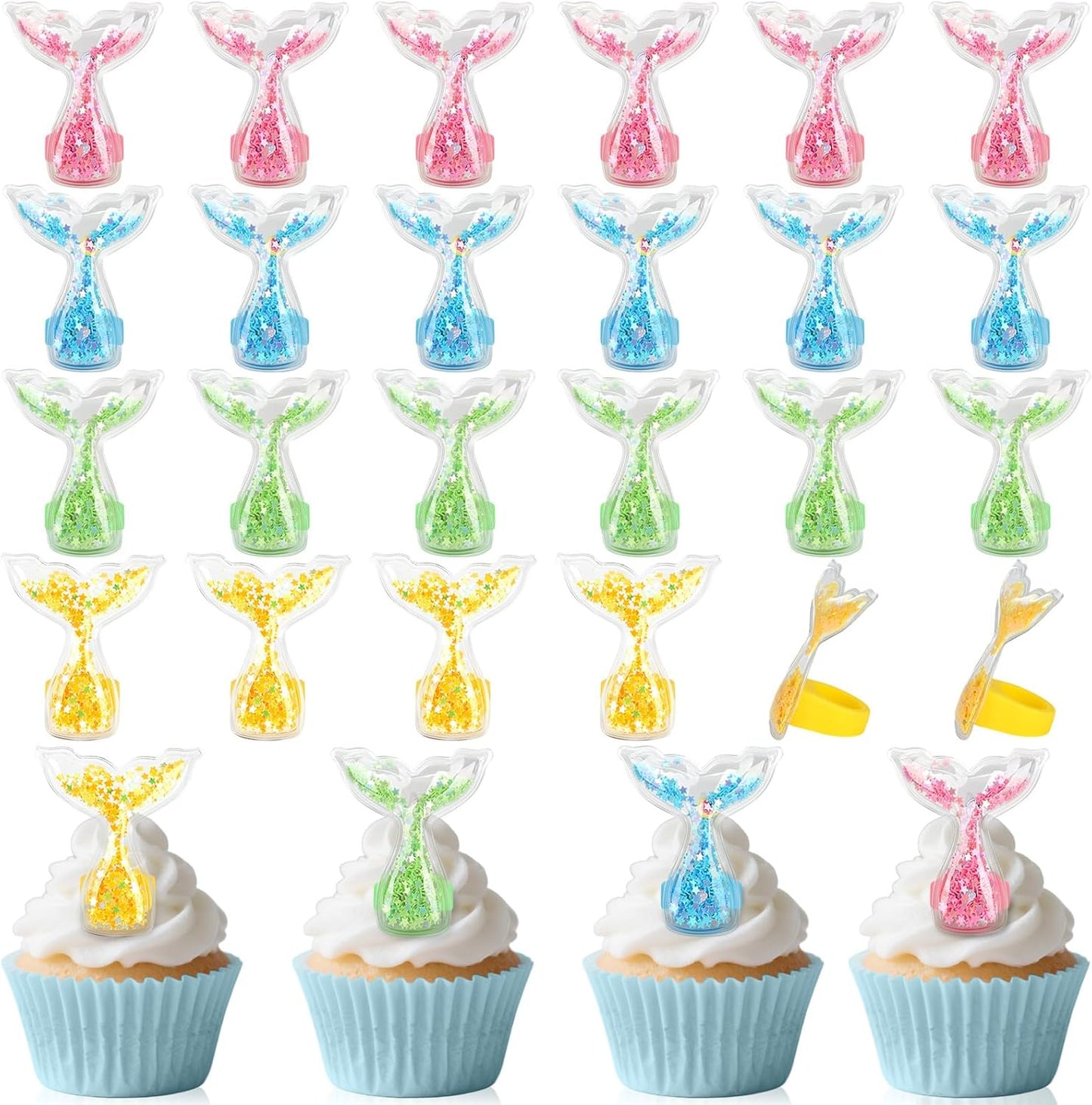 24Pcs Mermaid Tails Cupcake Ring Toppers Under the Sea Cupcake Topper for Mermaid theme Birthday Party Cake Decorations Baby Shower Weeding Anniversary Sea Party Supplies