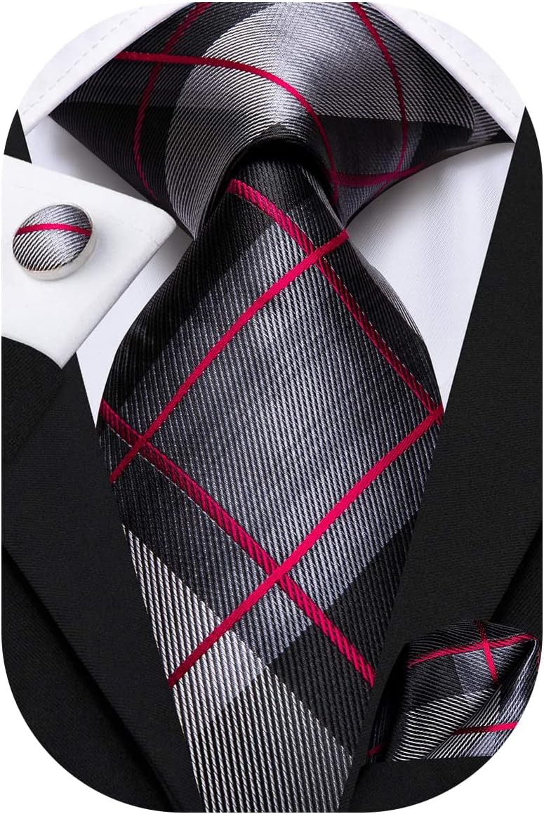 Hi-Tie Men 63inches Tie Set Extra Long Necktie Paisley Tie Pocket Suqare Cufflinks Big and Tall Men Tie