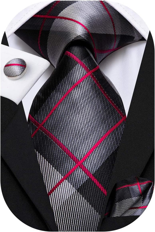 Hi-Tie Men 63inches Tie Set Extra Long Necktie Paisley Tie Pocket Suqare Cufflinks Big and Tall Men Tie