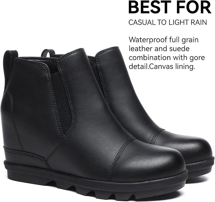 Athlefit Women's Wedge Ankle Boots Comfortable Slip On Wedge Booties - Image 3
