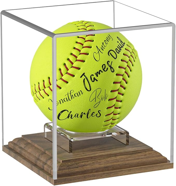 Softball Display Case Walnut Wood Base Acrylic Softball Case Display Softball by Hikinlichi