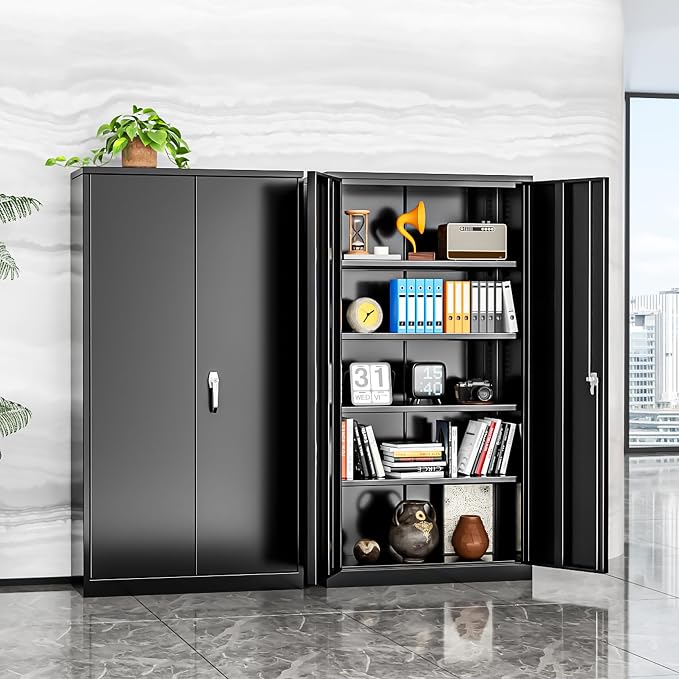 INTERGREAT Black Metal Storage Cabinet Doors, Tall Metal Cabinet Lockable Steel - Image 10