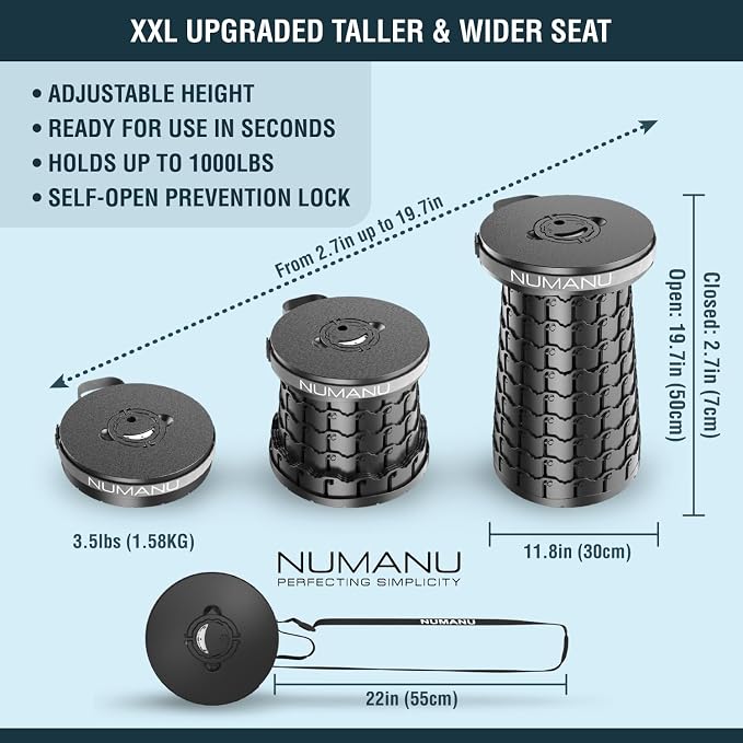 NUMANU 2025 Upgraded XXL Collapsible Stool 19.7", 1000lbs Max Weight, Wider & - Image 2