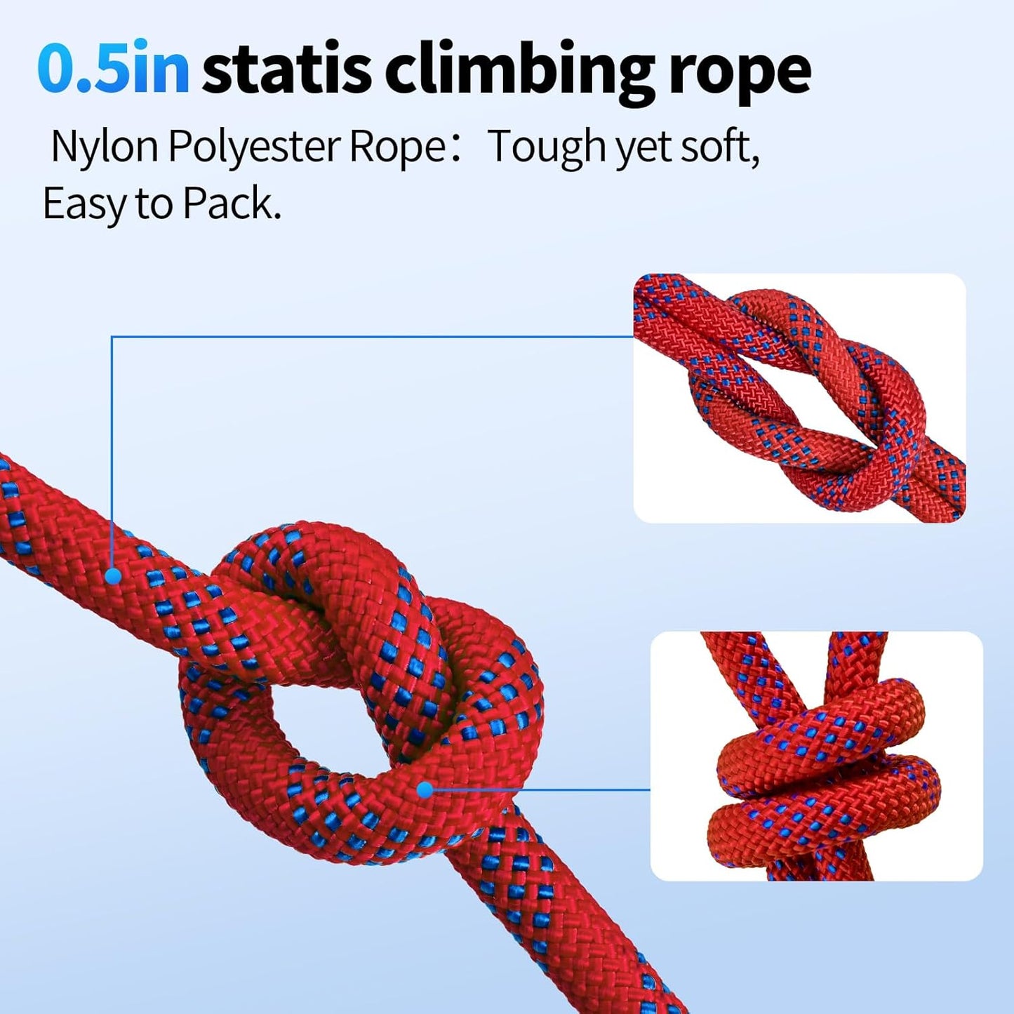 100Ft 1/2 Inch Heavy Duty Climbing Rope - for Tree Swing, Pulling, Outdoor & Gym Use (Red)