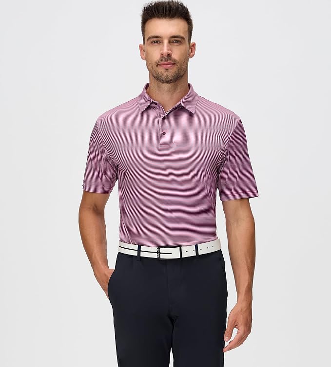 Esabel.C Jacquard Golf Shirts for Men Moisture Wicking Short Sleeve Performance - Image 5