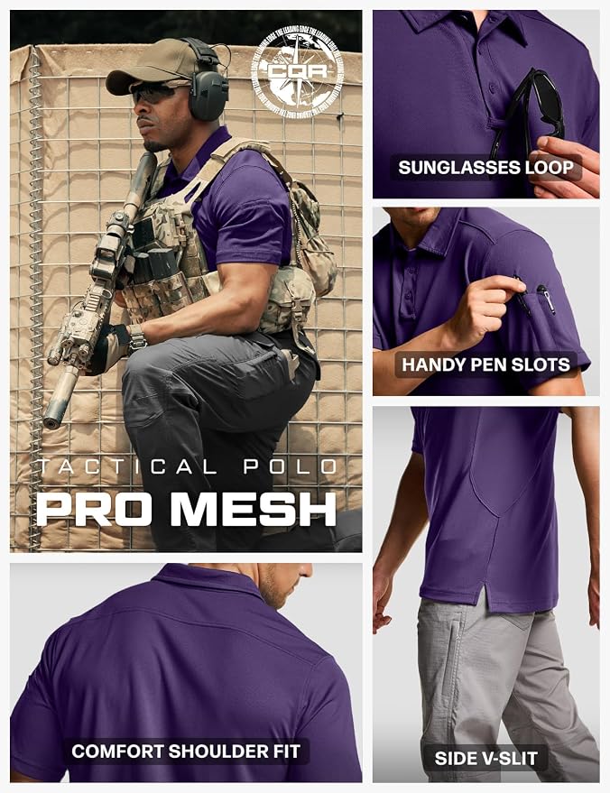 CQR Men's Polo Shirts, Tactical Short Sleeve Golf Performance Shirts, - Image 6