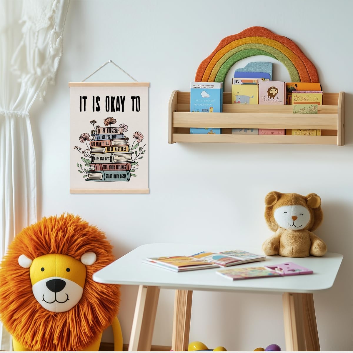 Inspirational Boho Poster Hanger, Positive Affirmations Wall Decor, Educational Posters Wall Art Wall Hanging Banner Classroom Counseling Therapy Office Nursery Apartment Bedroom Decor