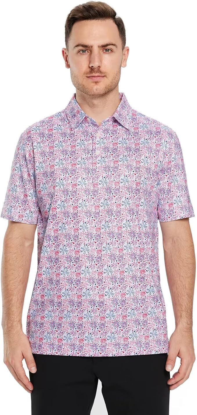Golf Shirts for Men Dry Fit Short Sleeve Print Performance Moisture Wicking - Image 2