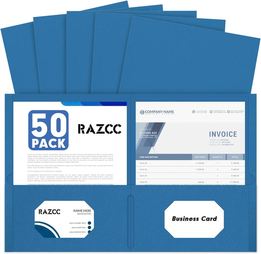50 Pack 2 Pocket Folders - Letter Size, Navy Blue