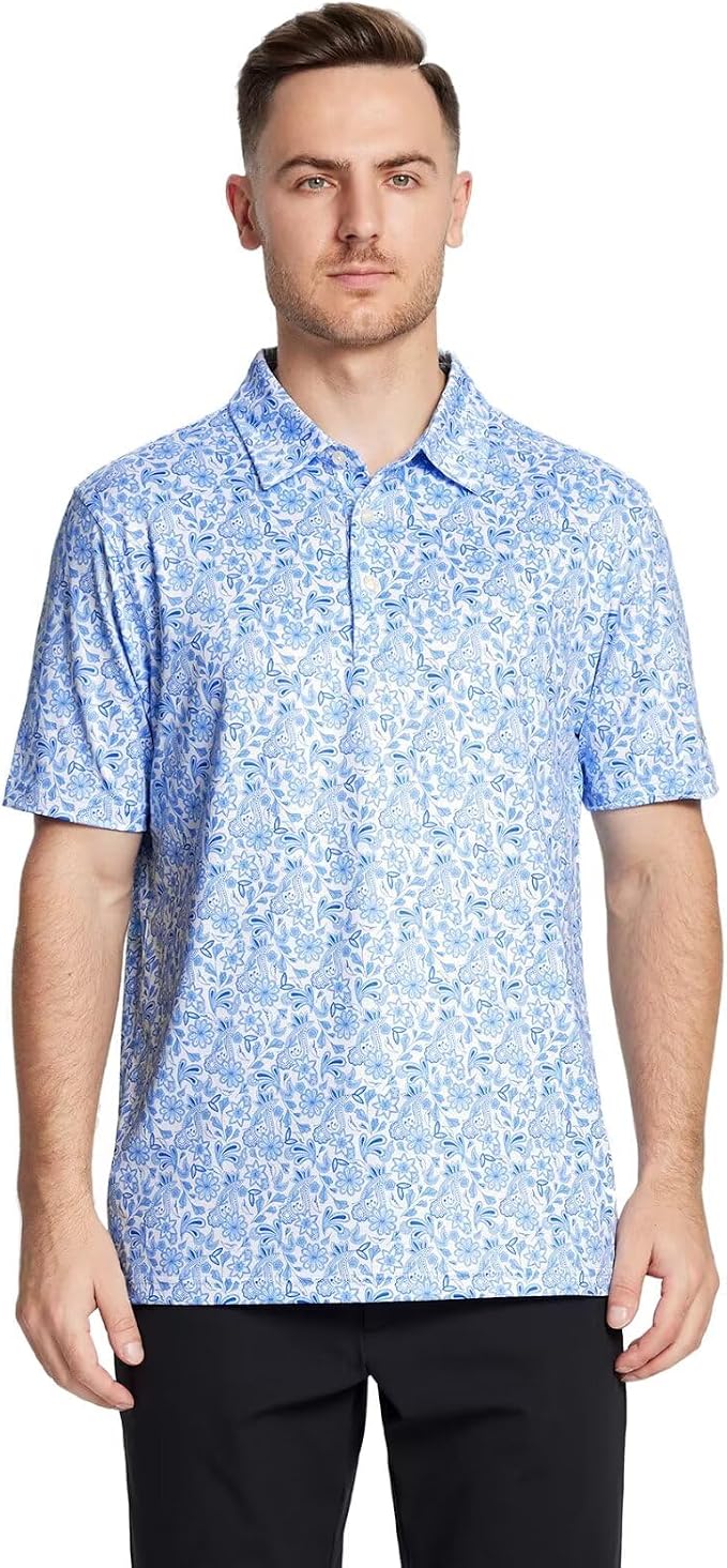 Golf Shirts for Men Dry Fit Short Sleeve Print Performance Moisture Wicking - Image 2