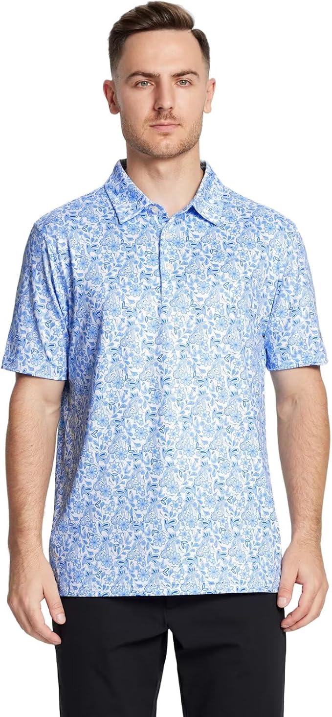 Golf Shirts for Men Dry Fit Short Sleeve Print Performance Moisture Wicking - Image 2