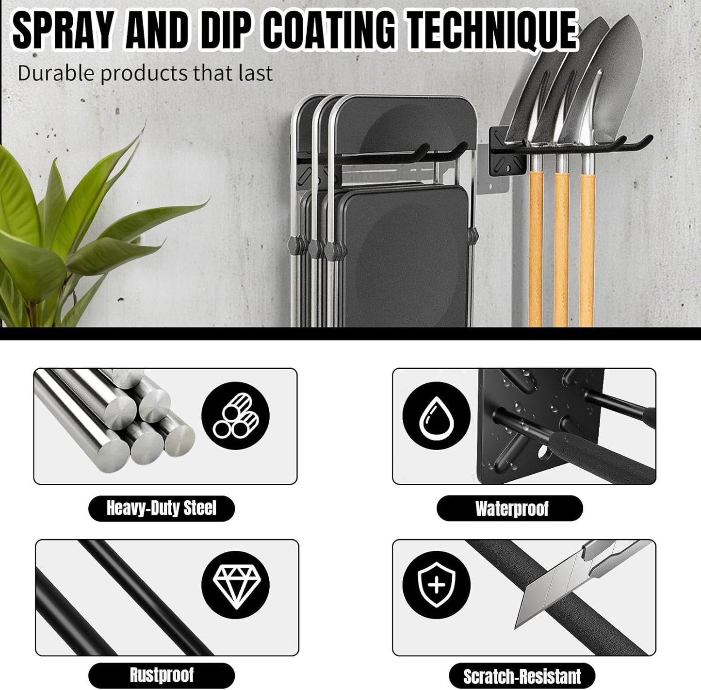 Heavy Duty Garage Hooks and Tool Organizer, Wall Mount Utility Storage Hangers for Car Tires, Ladders, Chairs, Garden Tools, Power Tools and More（4PC-12.4 Inches）