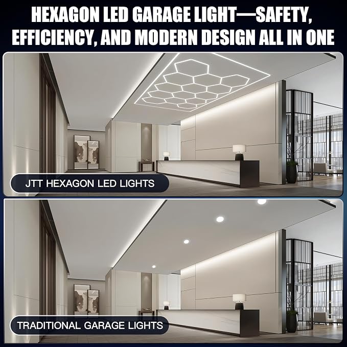 JTT Hexagon Garage Lights, 736W 73600LM LED Garage Hexagon Lights, 6500K Super - Image 8