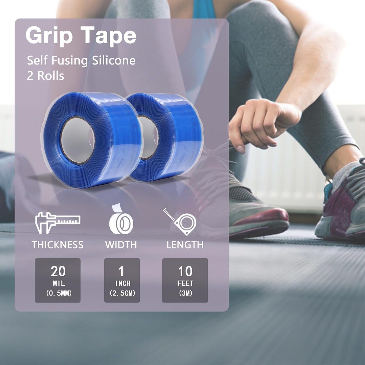 2 Rolls 1IN X 10FT Grip Tape,Self Fusing Silicone Grip Wrap for Handles,No Adhesive,Blue