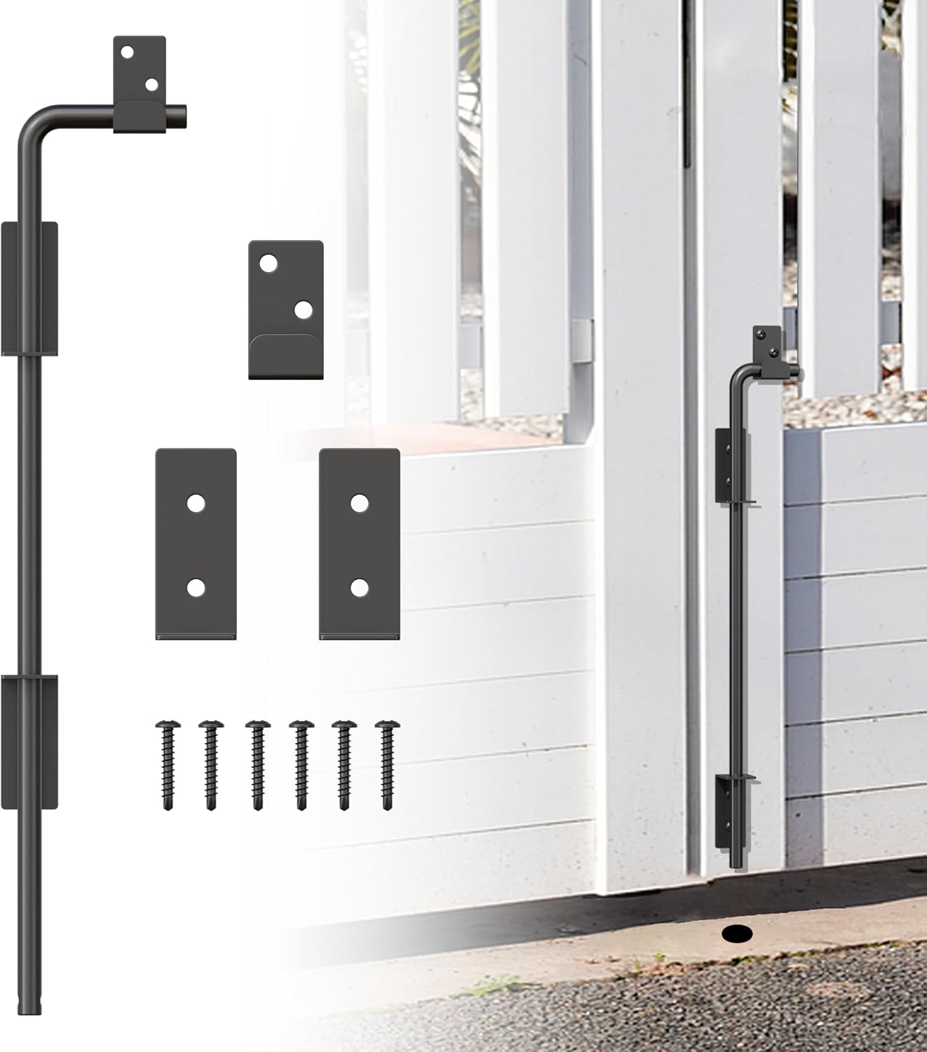 24" Heavy Duty Cane Bolt Gate Drop Rod with Upgraded Design, Square Gate Drop Rod for Wood PVC Vinyl Metal Yard Gate Latch-1 Pack