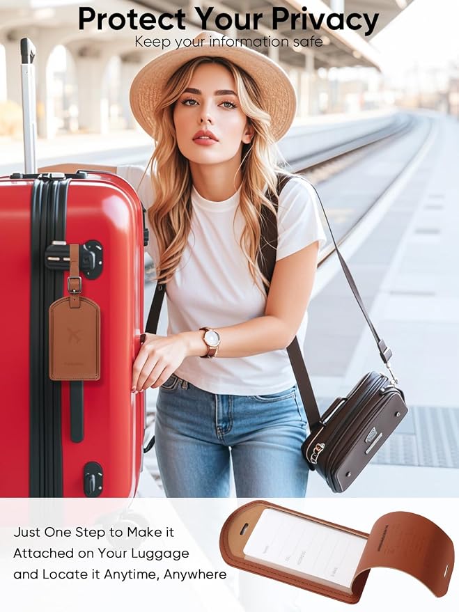 Luggage Tags Built-in Anti-Loss Tracker, Luxury Leather Luggage Tags - Image 4