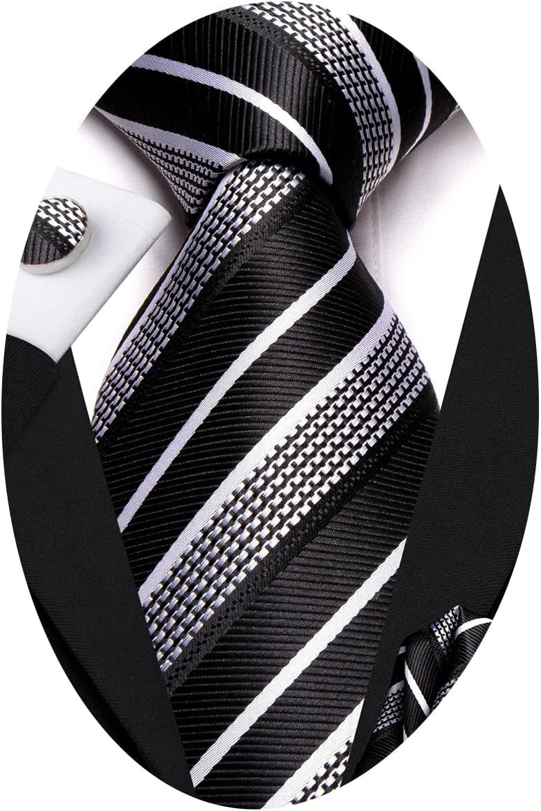 Hi-Tie Men 63inches Tie Set Extra Long Necktie Paisley Tie Pocket Suqare Cufflinks Big and Tall Men Tie