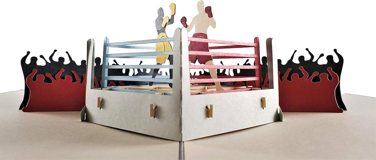 iGifts And Cards Boxing 3D Pop Up Greeting Card – Sports, Black, Fight, Crowds, Winner - Folds Flat - Fun, Just Because, Sports, Special Days