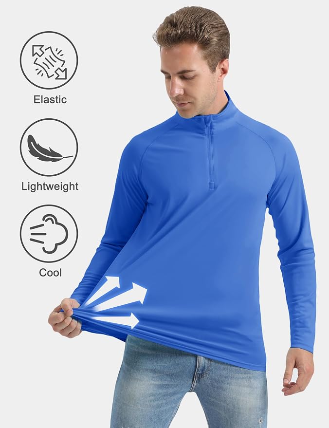 CRYSULLY Men's Long Sleeve 1/4 Zip Shirts Sun Protection Pullover UPF 50+ Rash - Image 4
