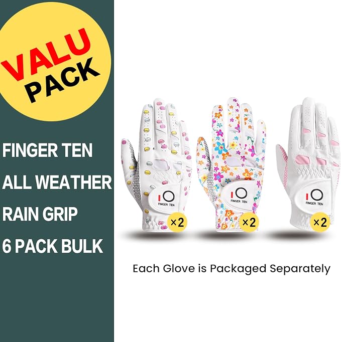 FINGER TEN Women’s Golf Gloves Ladies Left Hand Right Handed Golfer Value 6 Pack - Image 2