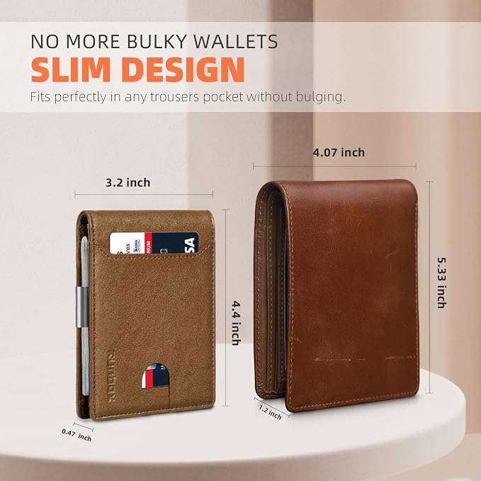 RUNBOX Money Clip Wallets for Men, Slim Leather Mens Bifold Wallet, RFID - Image 3