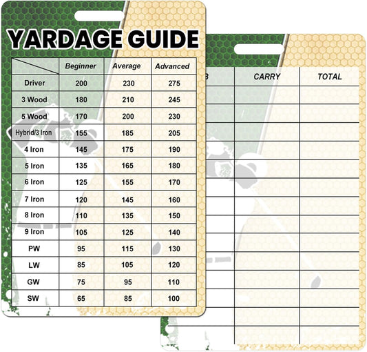2pcs Golfers Quick Reference Distance Card Golf Club Range Estimation Cheat Sheet Card Golf Club Distance Golf Yardage Guide for Seasoned Golfers, Average, Beginners