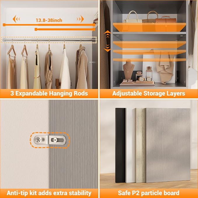 Homieasy 96 Inches Closet Organizer System, 8FT Customizable Walk In Closet - Image 6