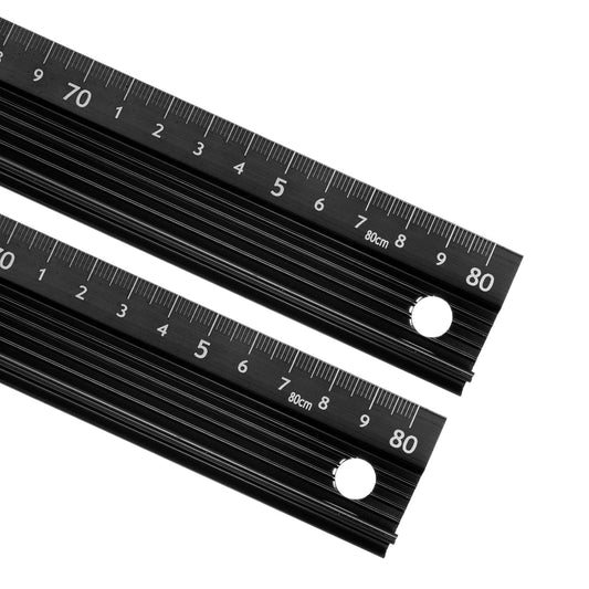 2pcs Raised Grip Metal Ruler - [80cm] Aluminum Alloy Precise Measurement Cutting Straight Protective Ruler Ruler Black for Office Measure Cut Drawing Use, 1mm Precision
