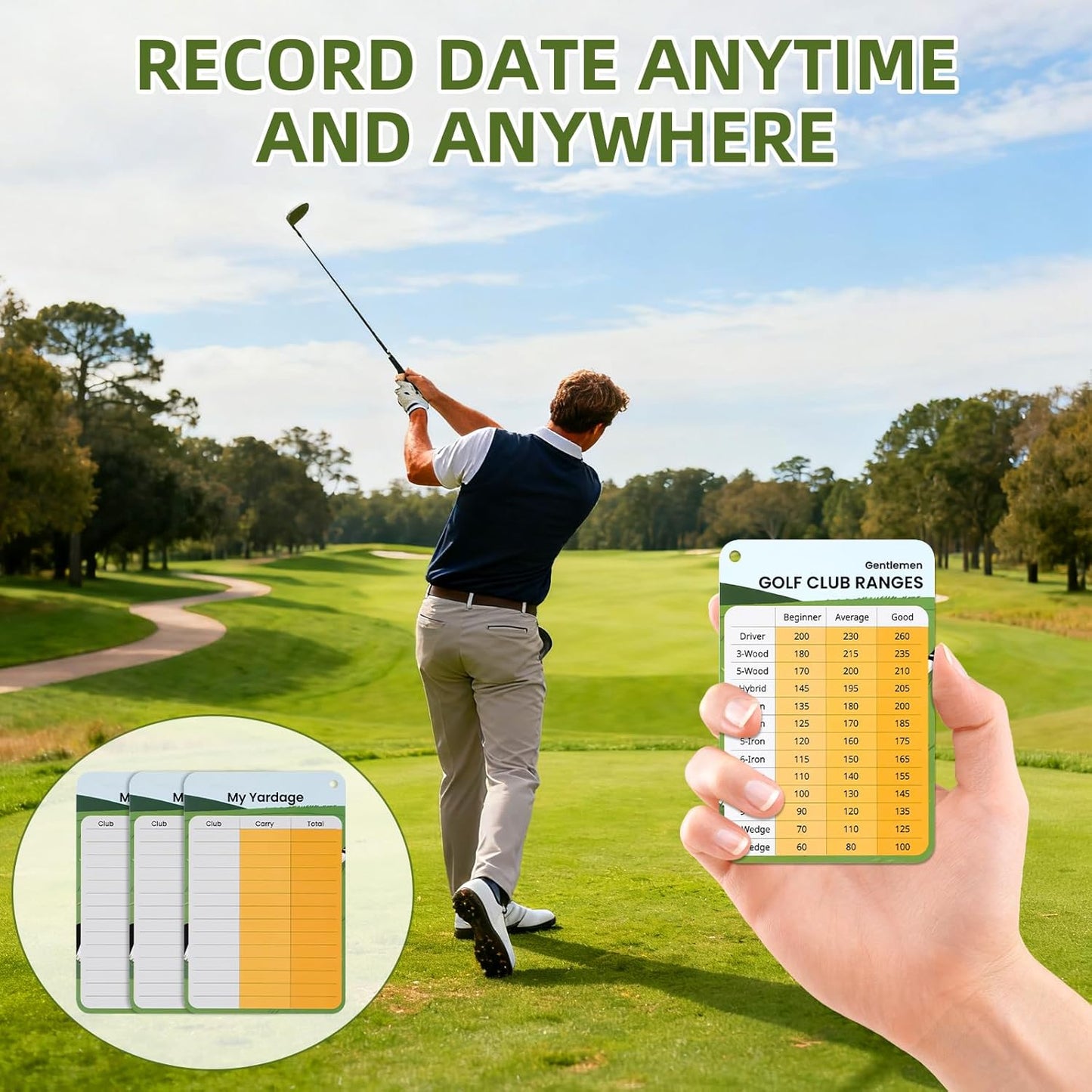 2 Pack Golf Club Distance Card, Erasable and Quick Reference Golf Club Range Card, Swing Minder Reference & Blank Distance Yardage Card, Golf Bag Accessories Gifts for Men Women