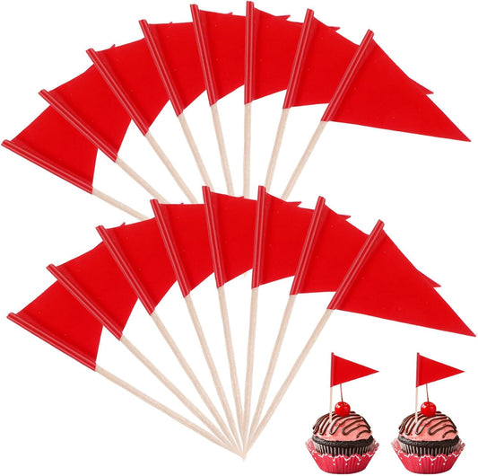 100 Pcs Golf Cupcake Toppers Golf Flag Toothpicks Solid Red Toothpick Flags Small Mini Plain Triangle Cupcake Toppers Flags Fruit Cheese Markers For Wedding Party Buffet Appetizers Diy Decoration