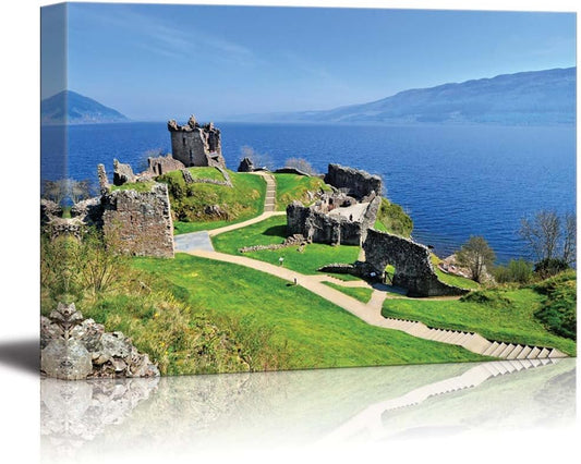 Beautiful Scenery Landscape of Ruins of Urquhart Castle Along Loch Ness Scotland - Canvas Art Wall Art - 16" x 24"