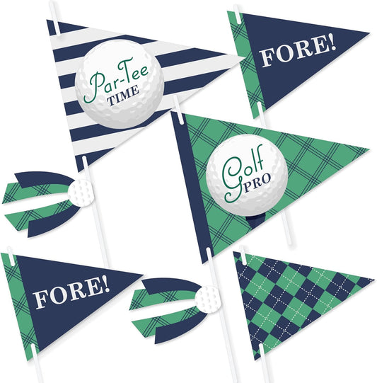 Big Dot of Happiness Par-Tee Time - Golf - Triangle Birthday or Retirement Party Photo Props - Pennant Flag Centerpieces - Set of 20