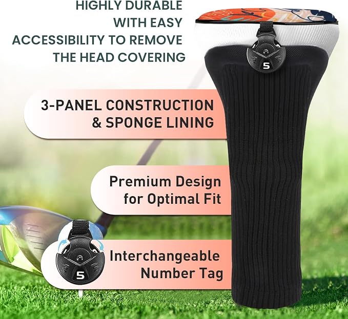 FINGER TEN Golf Club Head Covers Woods Hybrids 1/2/3/4 Pack, Headcovers Men - Image 3