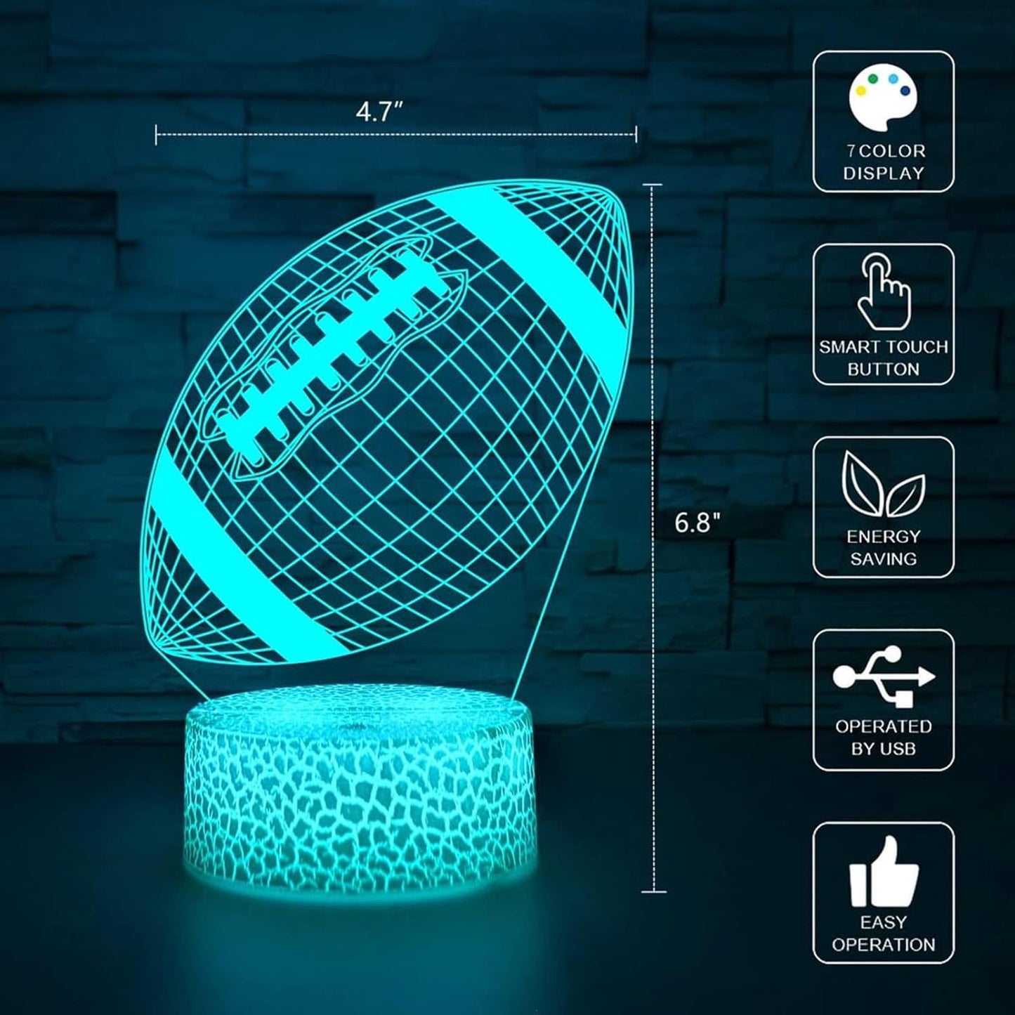 i-CHONY Football Gift Night Light for Kids Boys Girls Teens,Dimmable Led 3D Illusion Lamp,Birthday Holiday Christmas Gift,Football Sport Fan Children's Room Decorations