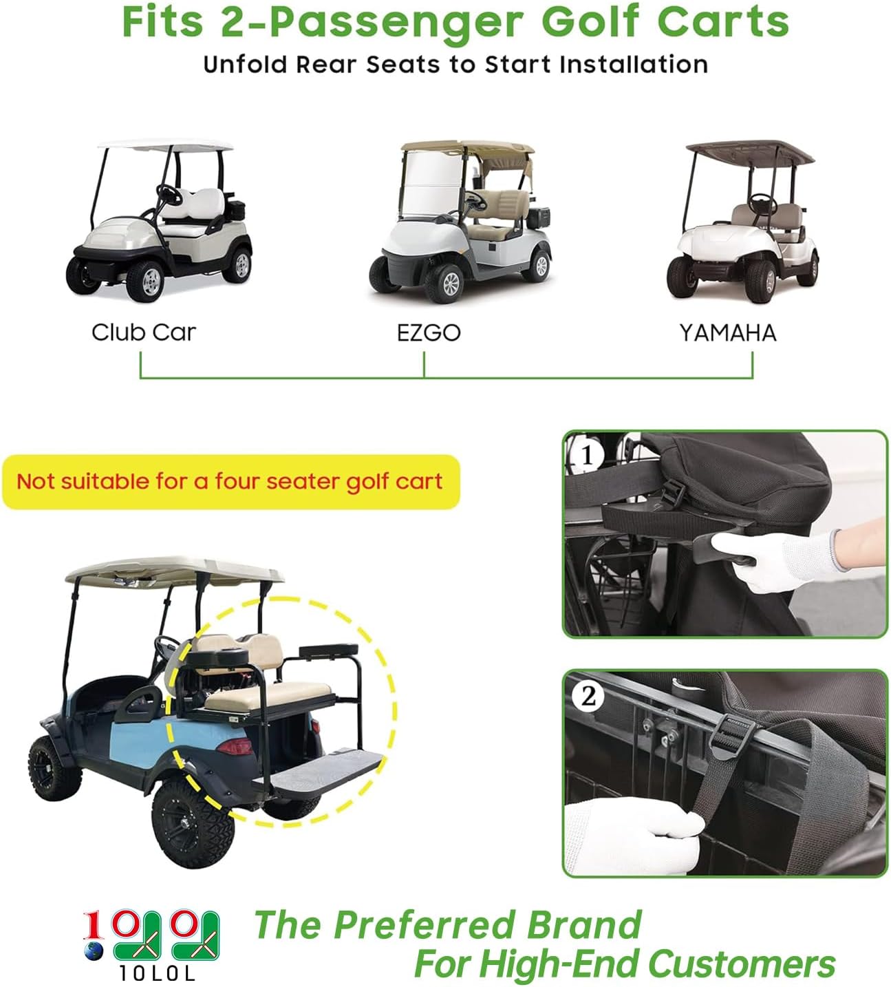 10L0L Golf Cart Cargo Bag for 2 Passenger Golf Carts, Storage Grocery Shopping Bag for EZGO TXT/RXV, Club Car DS/Precedent, Yamaha Golf Cart
